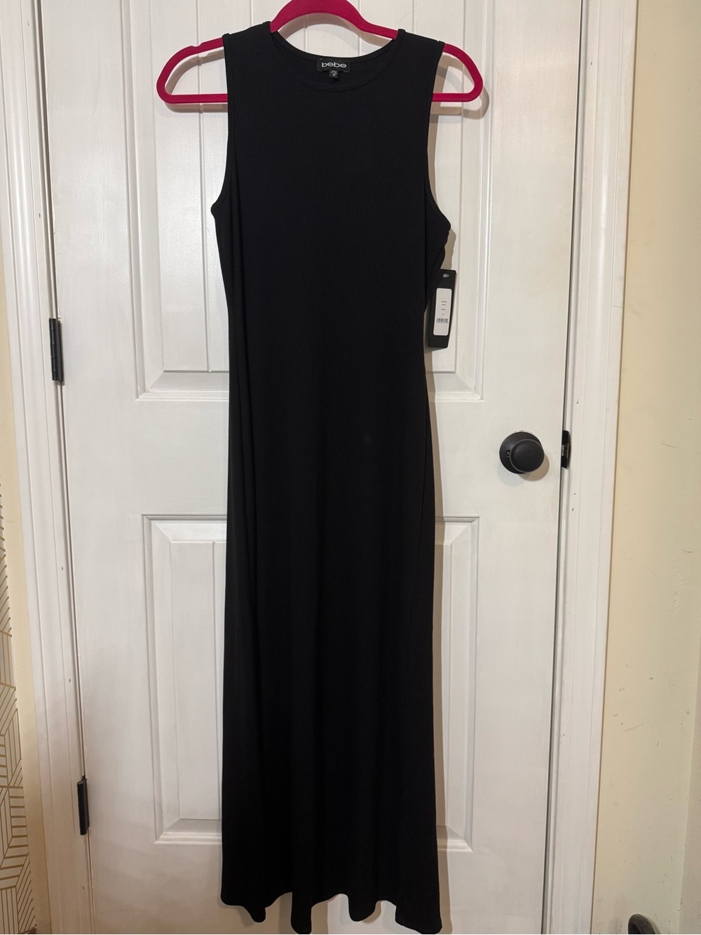 bebe Black Sleeveless Ribbed Maxi Dress